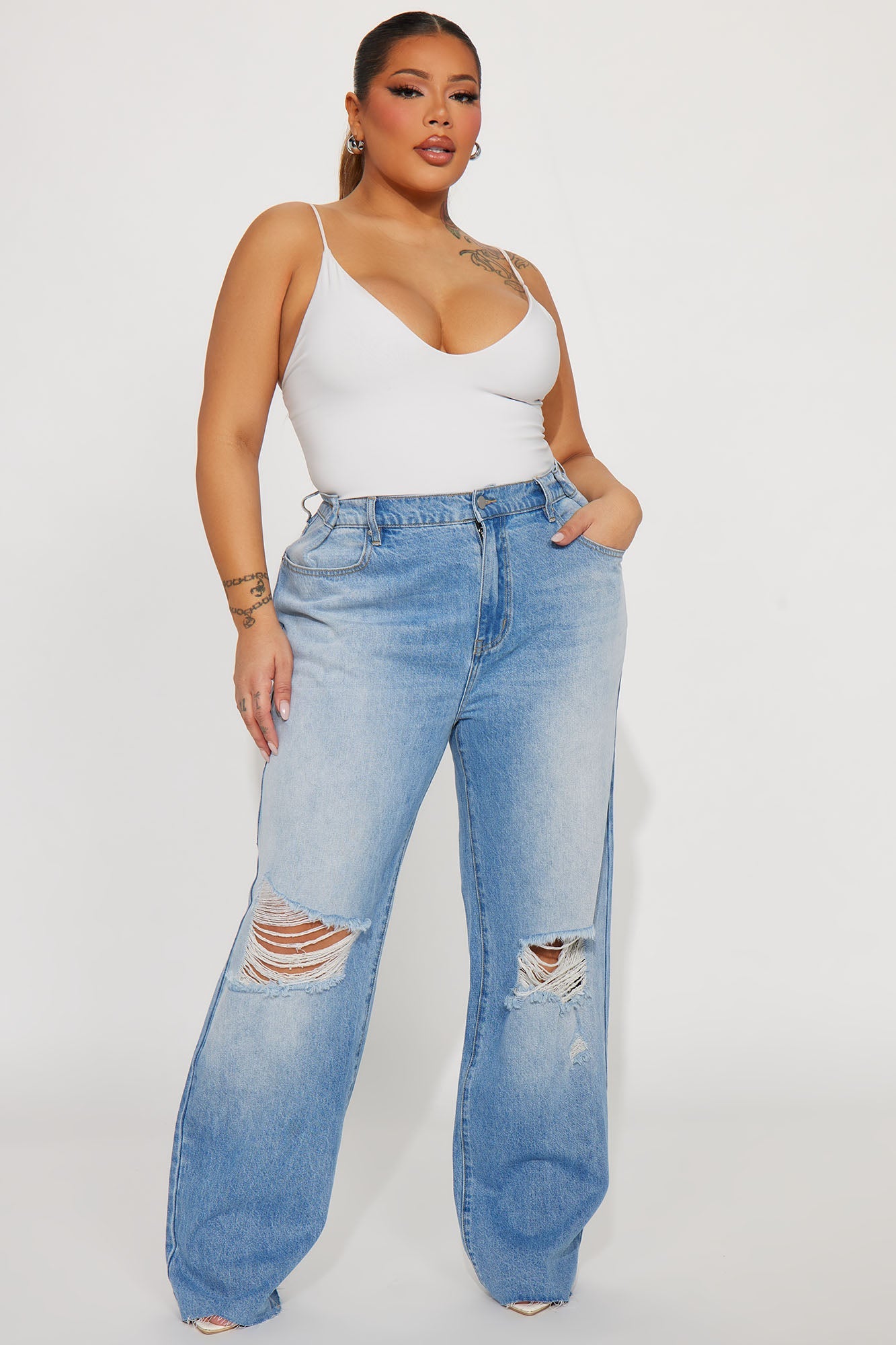 Snatched Up Adjustable Waistband Straight Leg Jeans - Light Wash