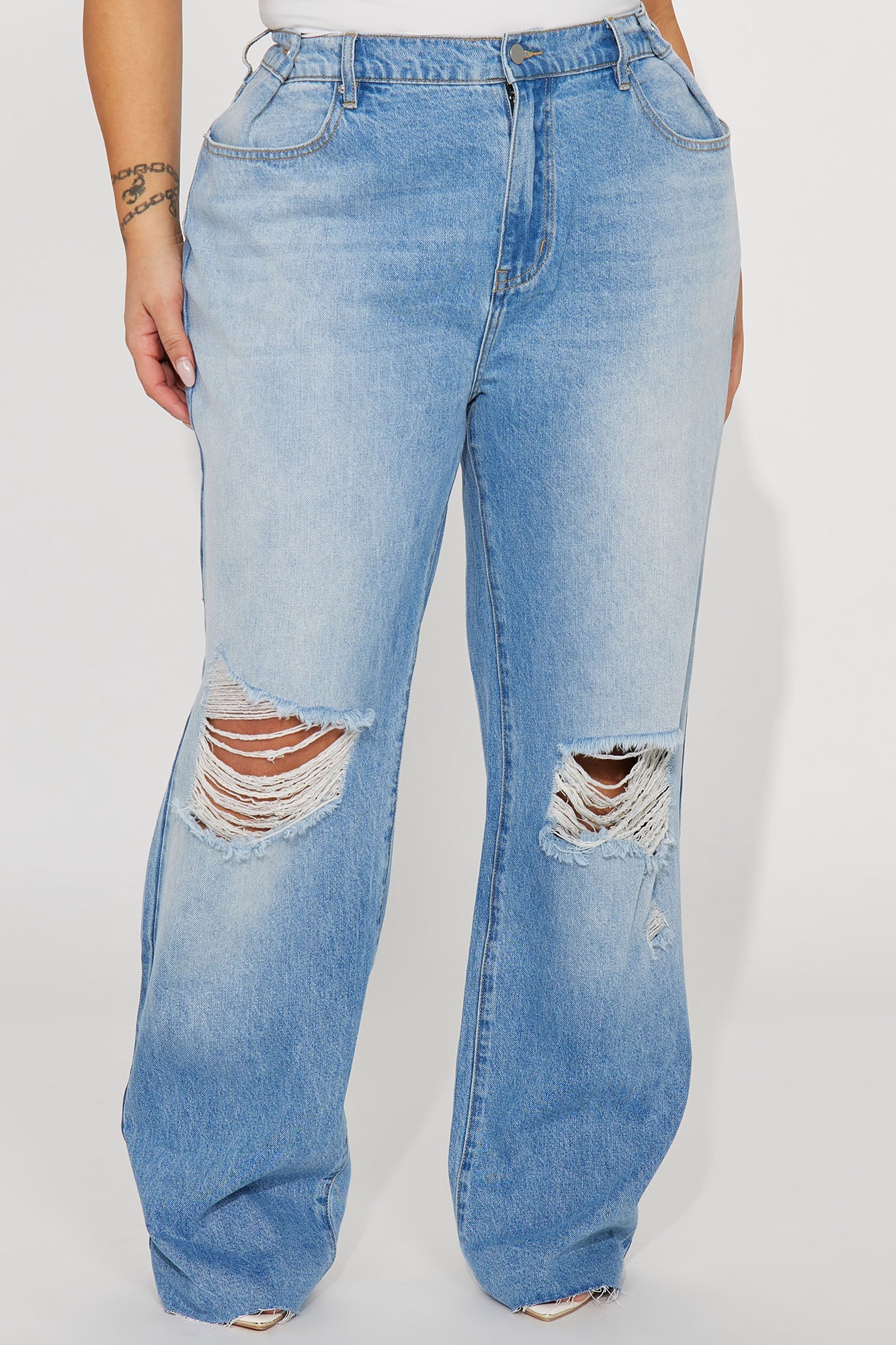 Snatched Up Adjustable Waistband Straight Leg Jeans - Light Wash