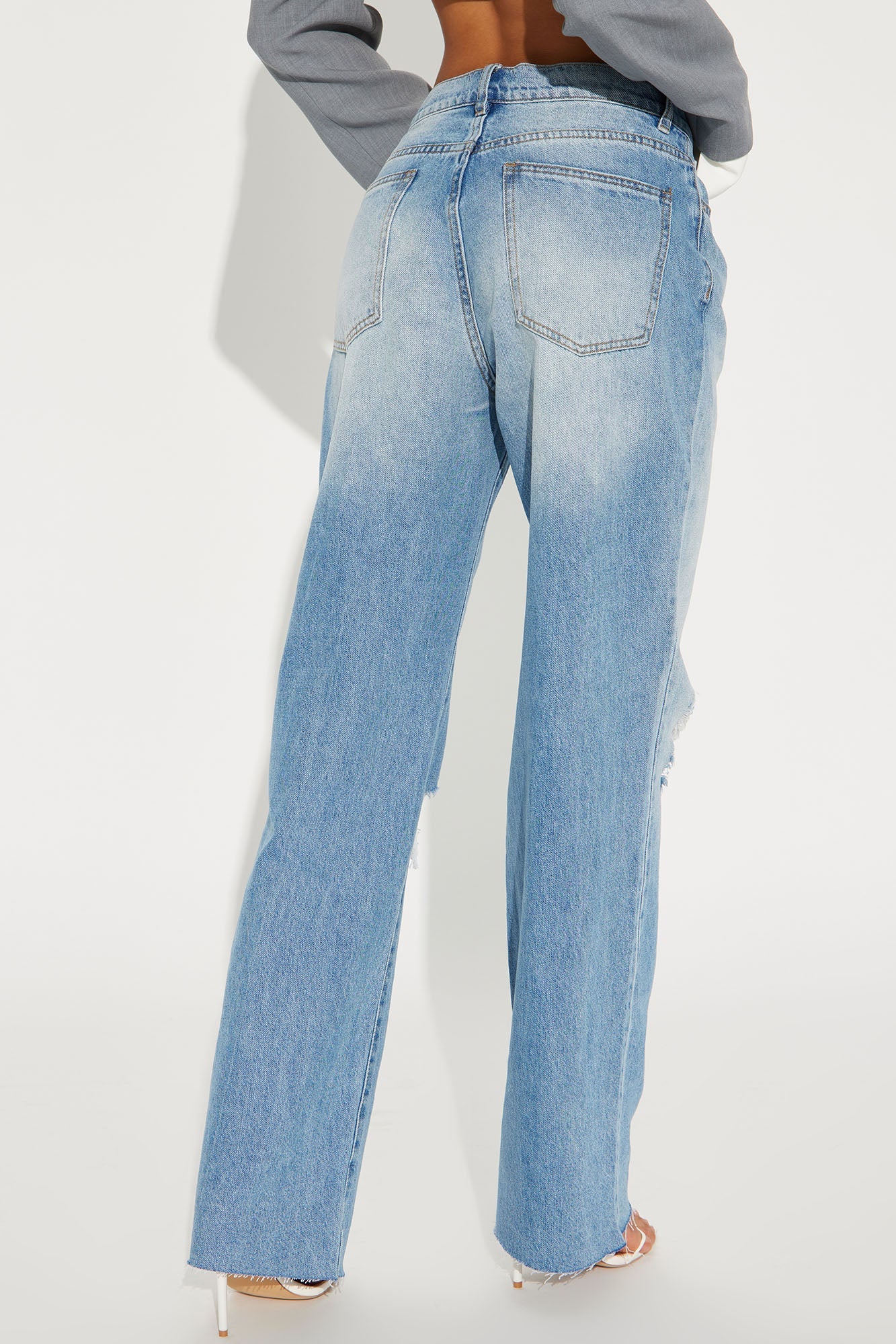 Snatched Up Adjustable Waistband Straight Leg Jeans - Light Wash