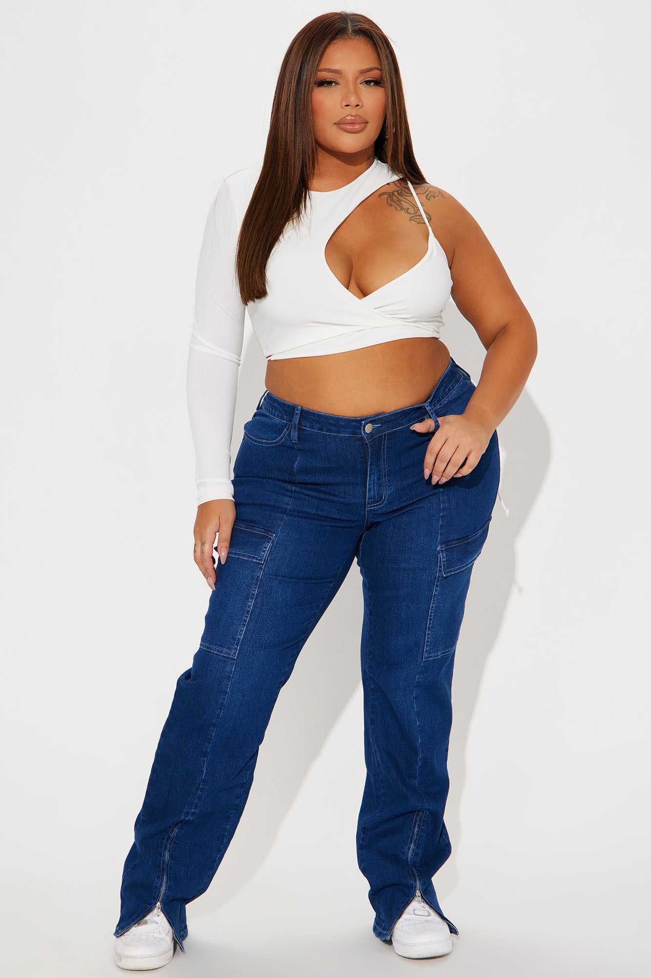 On Another Level Split Hem Stretch Cargo Jean - Dark Wash
