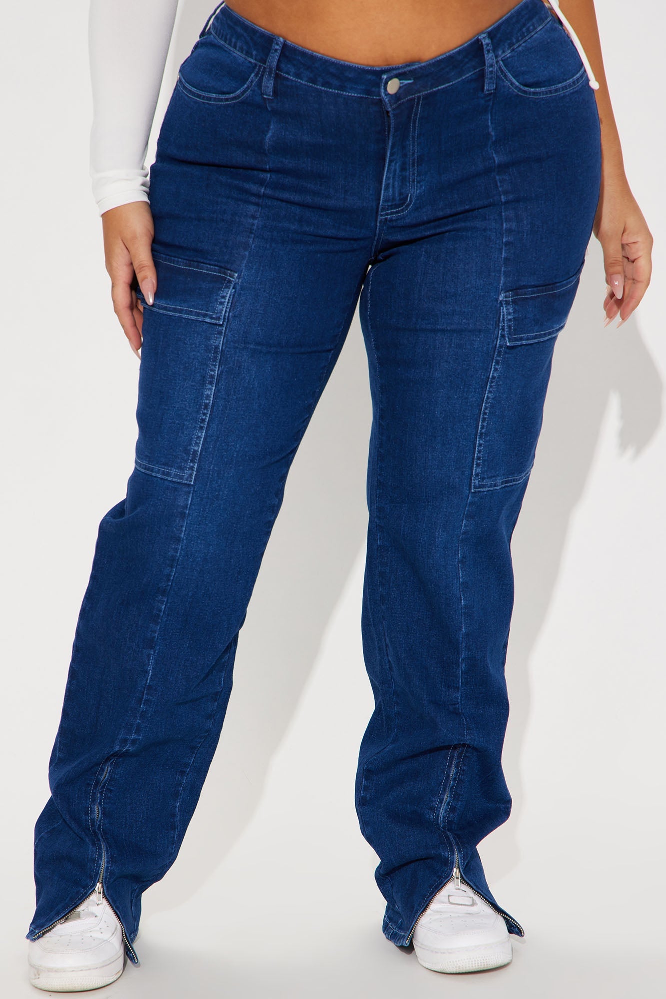 On Another Level Split Hem Stretch Cargo Jean - Dark Wash