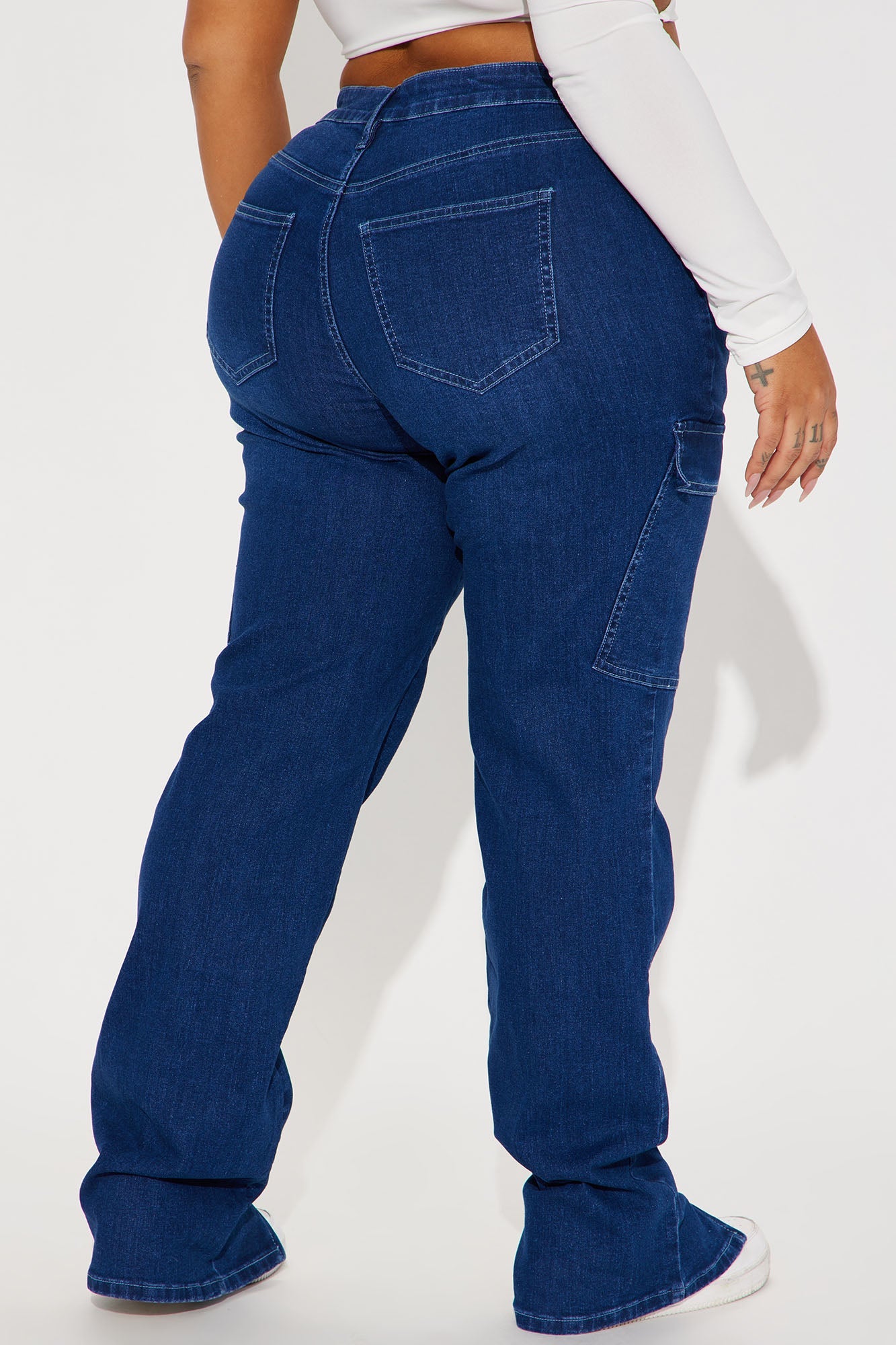 On Another Level Split Hem Stretch Cargo Jean - Dark Wash