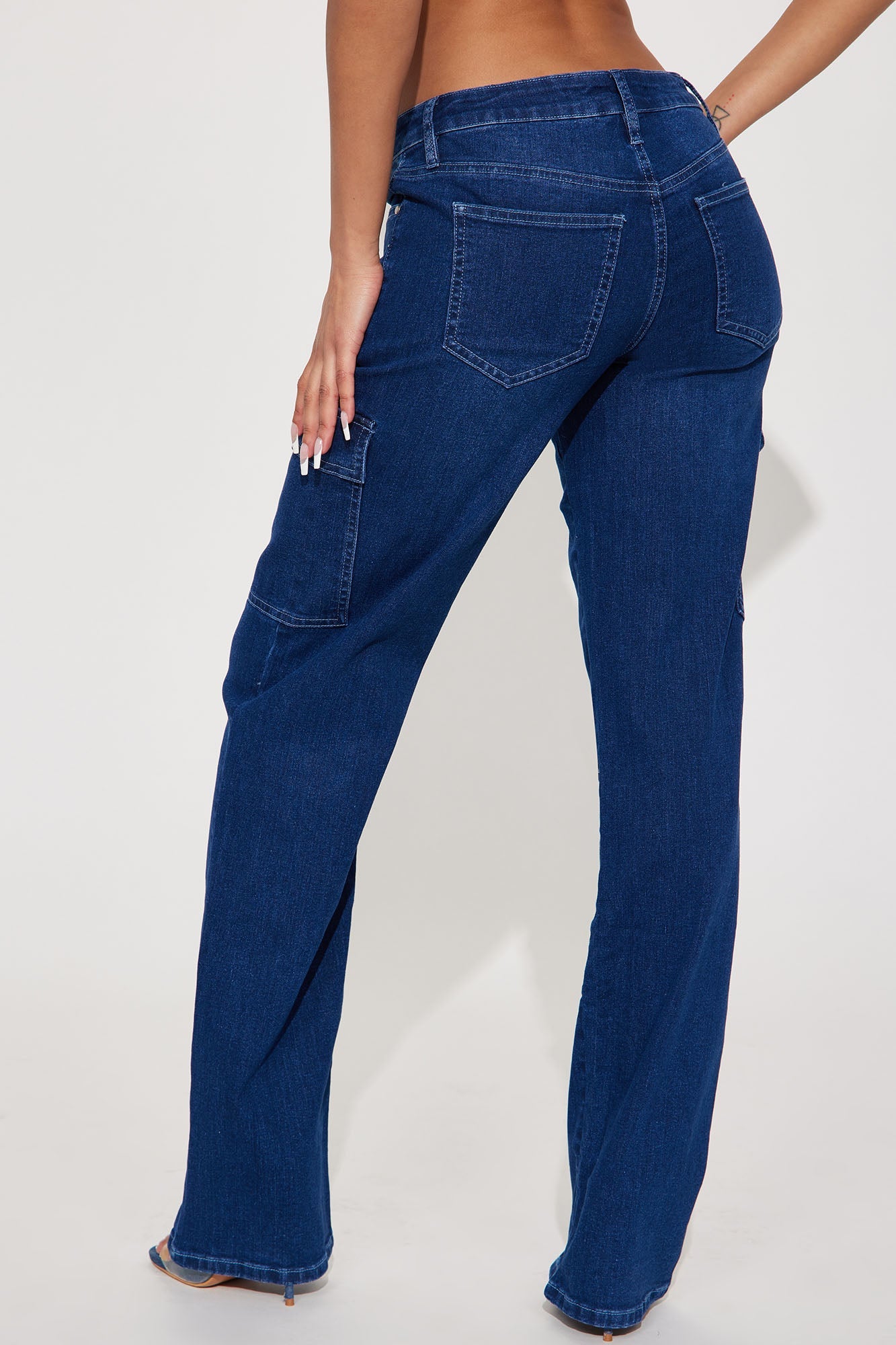 On Another Level Split Hem Stretch Cargo Jean - Dark Wash