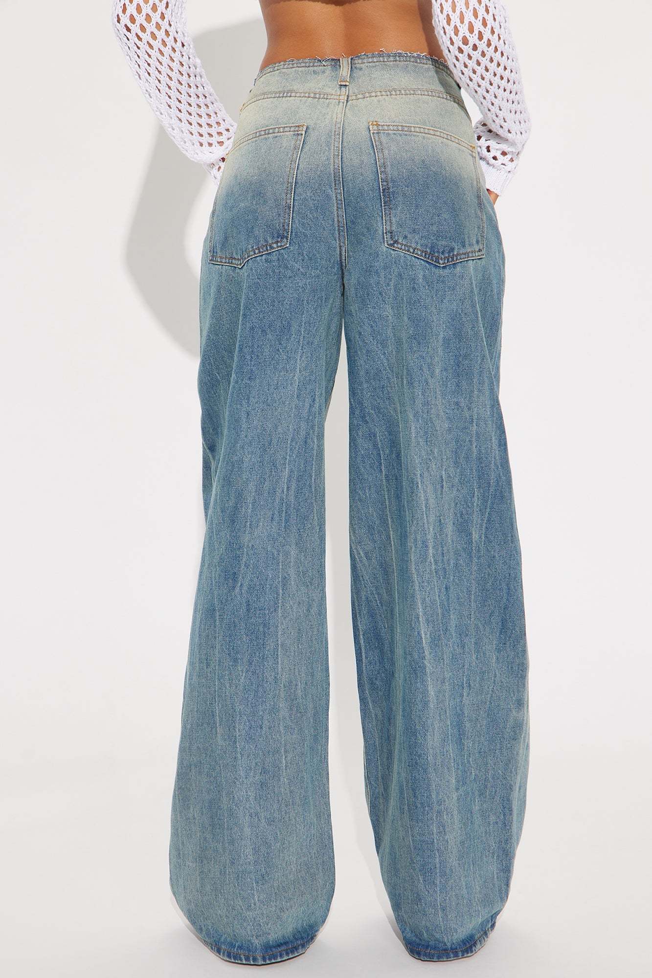 Facing The Facts Cut Off Waistband Jeans - Medium Wash