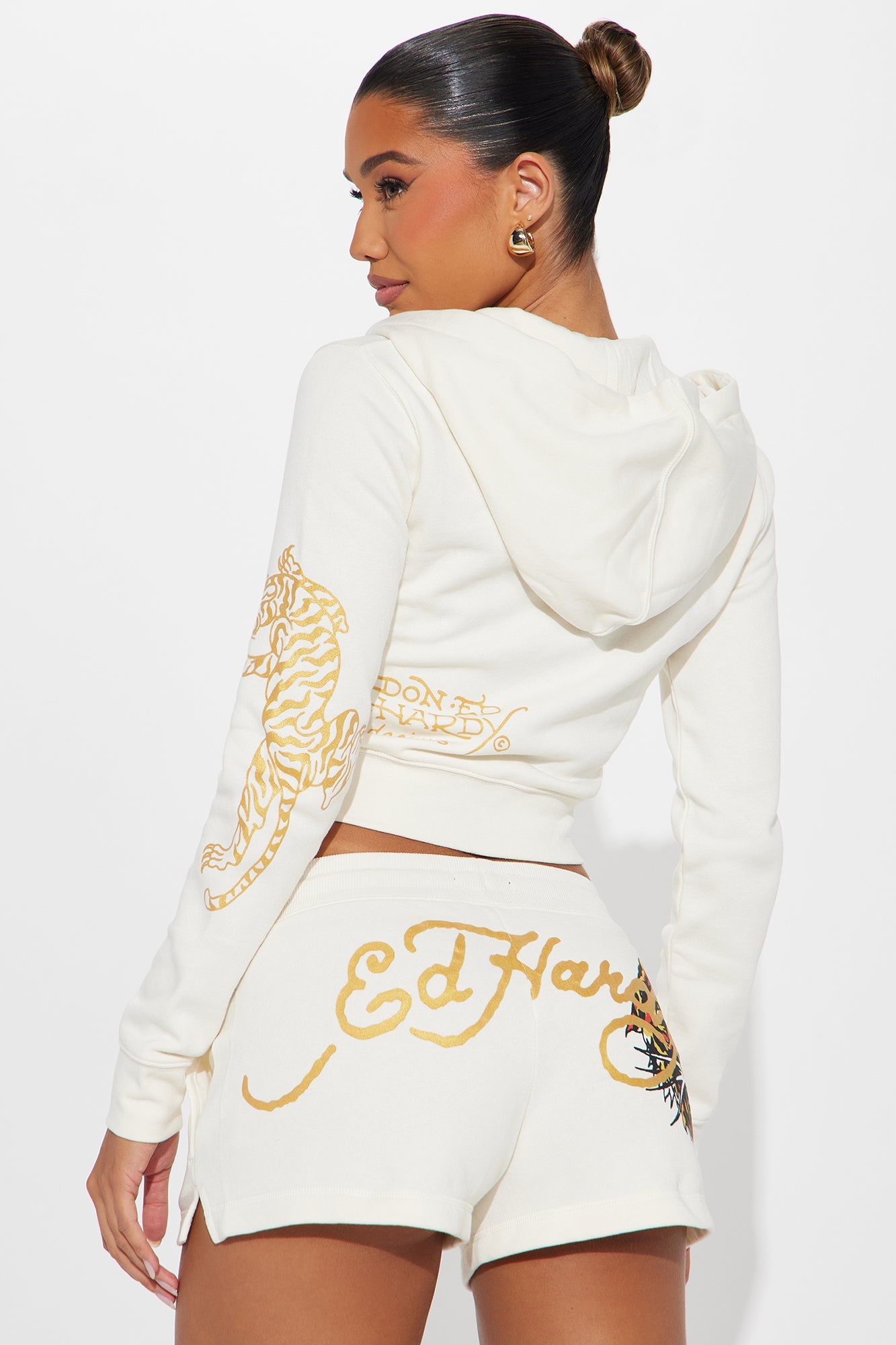 Ed Hardy Tiger Rose Short Set - Ivory