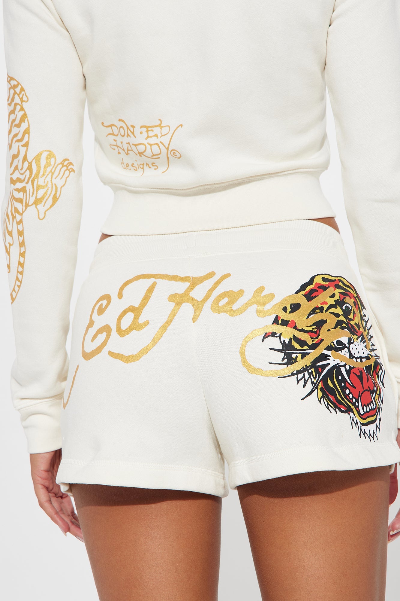 Ed Hardy Tiger Rose Short Set - Ivory