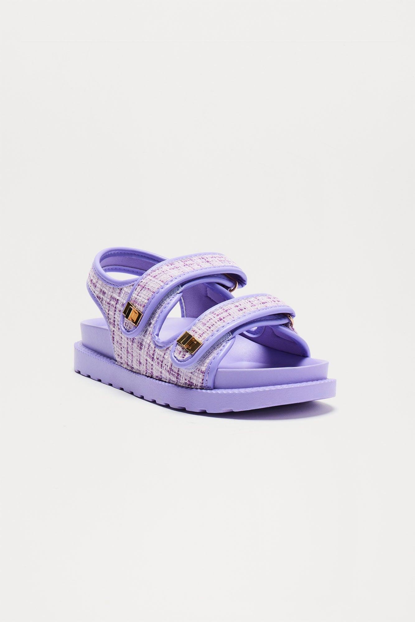 Don't Wait Long Tweed Flat Sandals - Purple