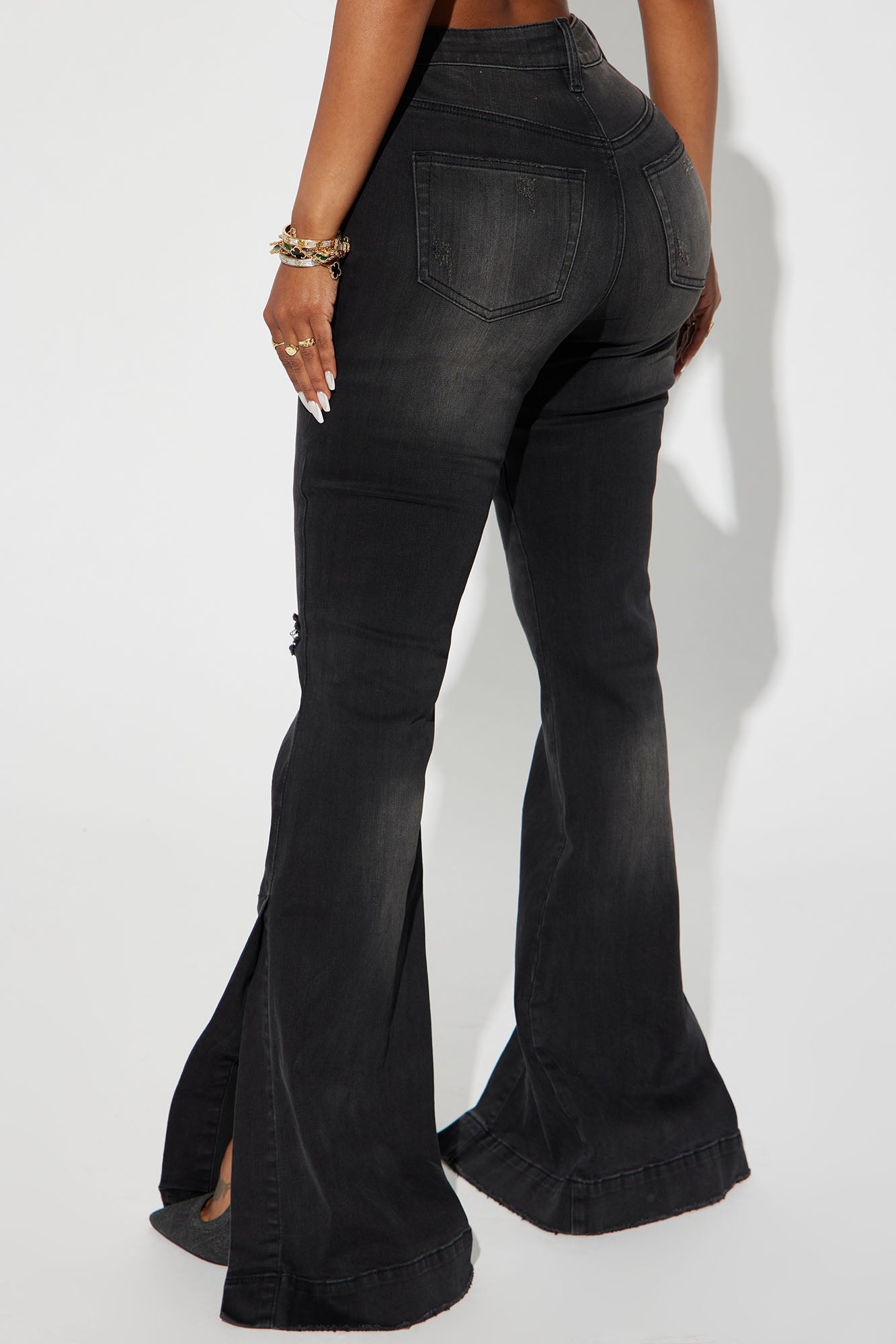 Tamara Tinted Stretch Split Hem Flare Jeans - Black Wash