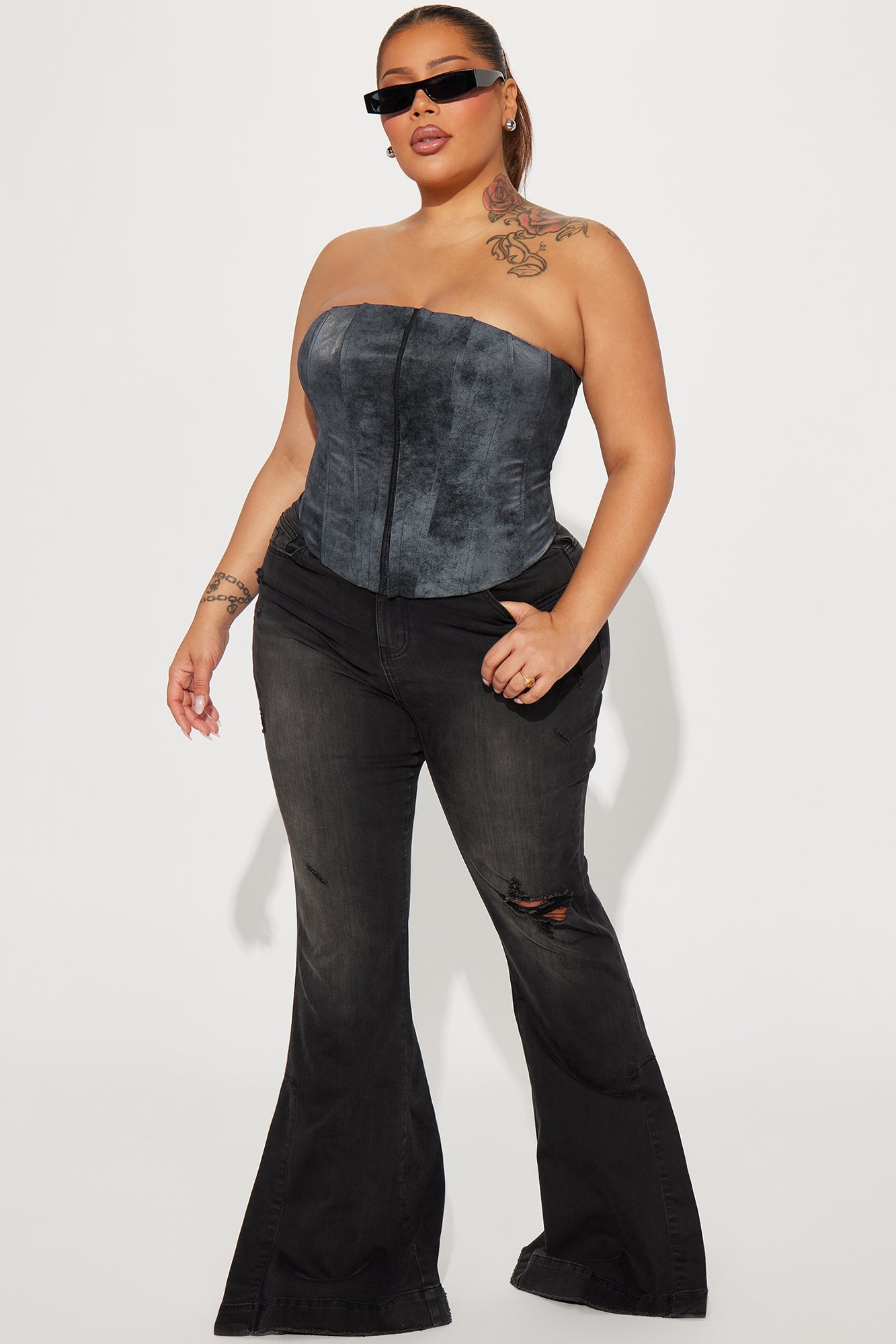 Tamara Tinted Stretch Split Hem Flare Jeans - Black Wash
