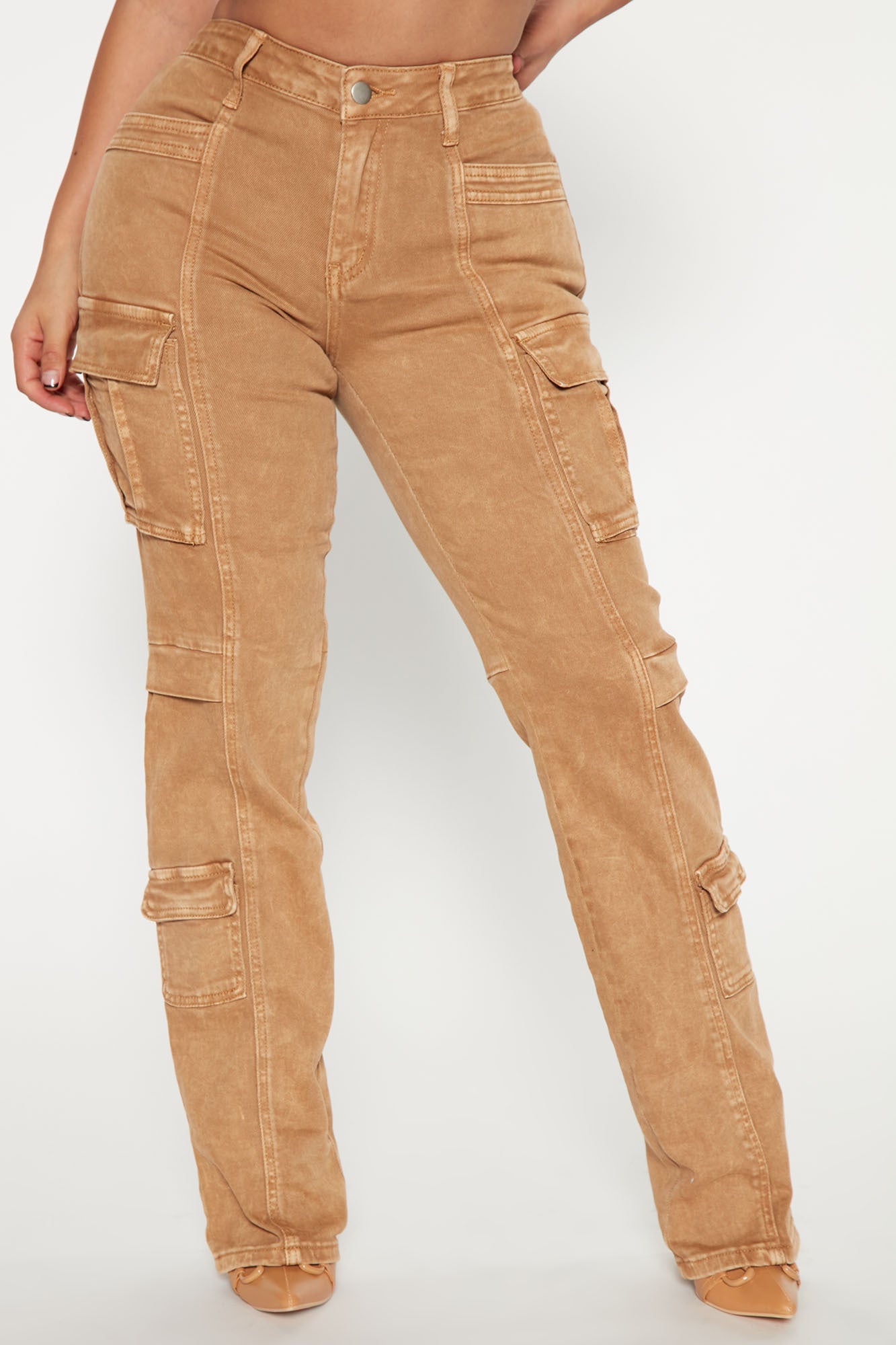 Main Squeeze Mid Rise Straight Leg Cargo Jeans - Khaki