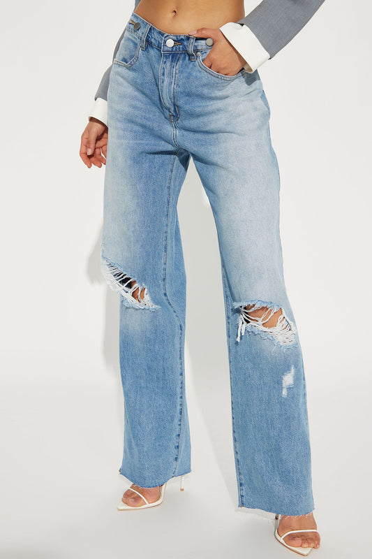Snatched Up Adjustable Waistband Straight Leg Jeans - Light Wash