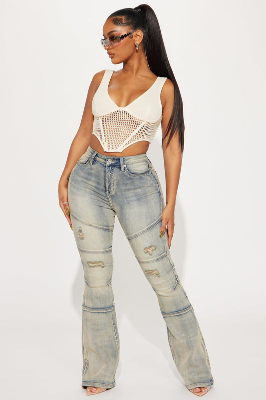 Block List Stretch Bootcut Jeans - Vintage Wash