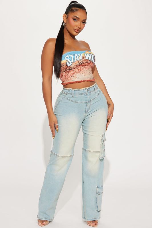 Nothing Can Stop Us Cargo Jeans - Light Wash