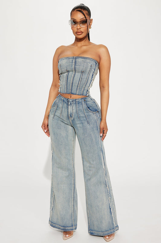Amber Seamed Wide Leg Jeans - Vintage Wash