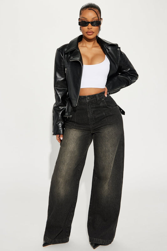 Wouldn't Mind Tinted Baggy Jeans - Black Wash