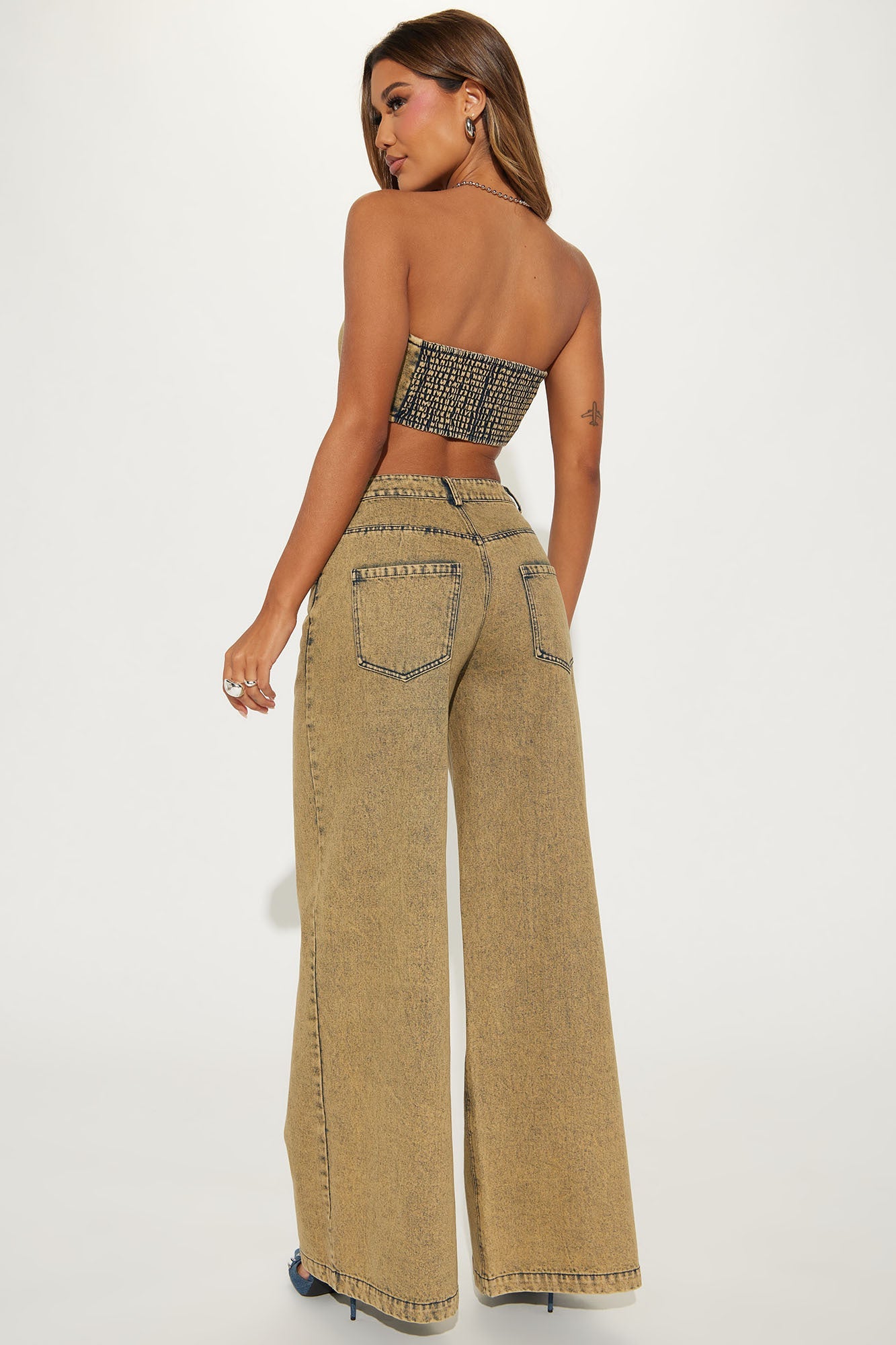 In Your Lane Denim Pant Set - Vintage Wash