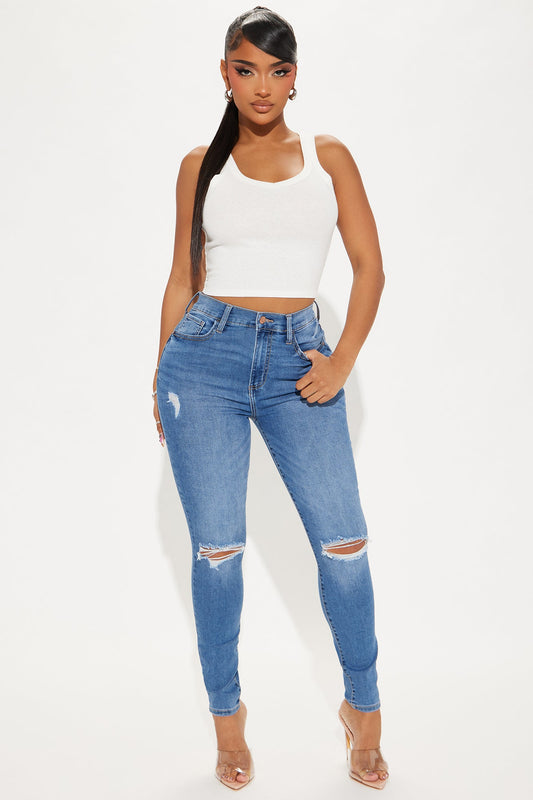 Leslie Stretch Ripped Skinny Jeans - Medium Wash