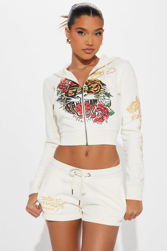 Ed Hardy Tiger Rose Short Set - Ivory