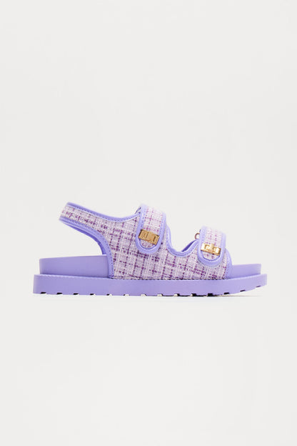 Don't Wait Long Tweed Flat Sandals - Purple