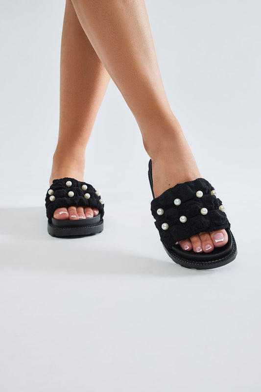 Tiana Pearl Platform Slides - Black