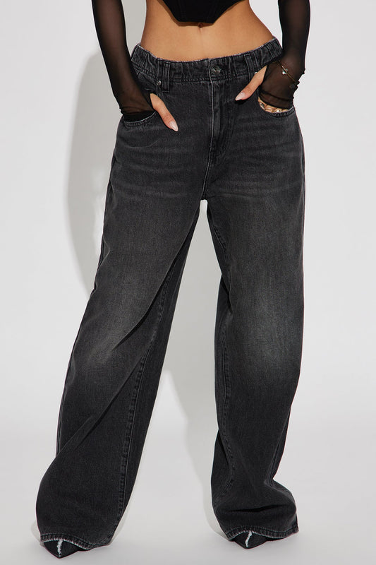 The West End Drop Waist Baggy Jeans - Black Wash