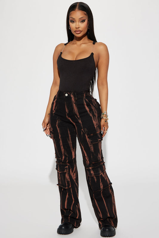 No Tengas Miedo Stretch Cargo Jeans - Black/Orange