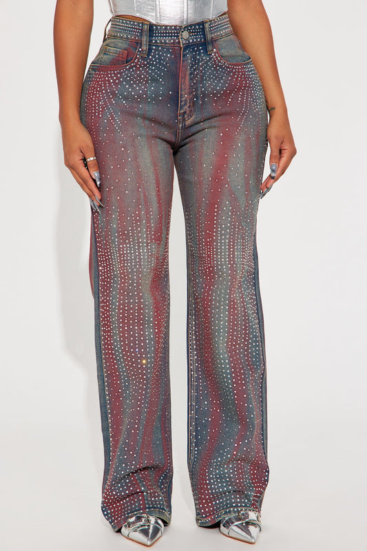 Daydreaming Embellished Straight Leg Jeans - Medium Wash